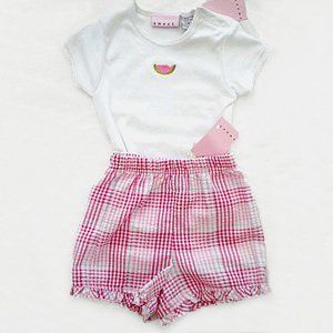 Girls NWT SZ 12M Watermelon and Hot Pink Plaid 2pc Playset Top and Shorts